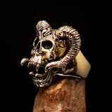 Excellent crafted Men's 1% Ram Skull Outlaw Biker Ring - antiqued Brass - BikeRing4u