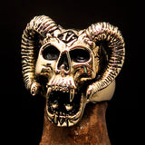 Excellent crafted Men's 1% Ram Skull Outlaw Biker Ring - antiqued Brass - BikeRing4u