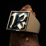 Excellent crafted Men's blue lucky Number 13 Biker Ring - Solid Brass - BikeRing4u
