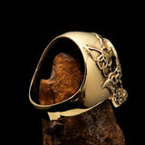 Excellent crafted Men's 1% Runes Skull Outlaw Biker Ring - antiqued Brass - BikeRing4u