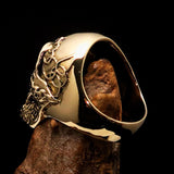 Excellent crafted Men's 1% Runes Skull Outlaw Biker Ring - antiqued Brass - BikeRing4u