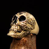 Excellent crafted Men's 1% Runes Skull Outlaw Biker Ring - antiqued Brass - BikeRing4u
