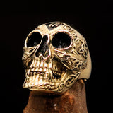 Excellent crafted Men's 1% Runes Skull Outlaw Biker Ring - antiqued Brass - BikeRing4u