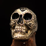 Excellent crafted Men's 1% Runes Skull Outlaw Biker Ring - antiqued Brass - BikeRing4u