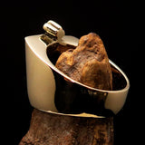 Excellent crafted Men's blue Coptic Rose Cross Ring - Solid Brass - BikeRing4u