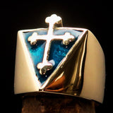 Excellent crafted Men's blue Coptic Rose Cross Ring - Solid Brass - BikeRing4u
