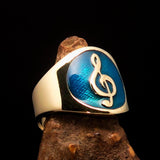 Excellent crafted round Men's blue Treble Clef Pinky Ring - Solid Brass - BikeRing4u