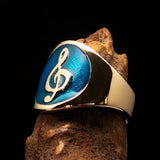 Excellent crafted round Men's blue Treble Clef Pinky Ring - Solid Brass - BikeRing4u