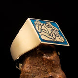 Excellent crafted Men's blue 3 Monkeys Pinky Ring - Solid Brass - BikeRing4u
