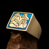 Excellent crafted Men's blue 3 Monkeys Pinky Ring - Solid Brass - BikeRing4u