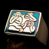 Excellent crafted Men's blue 3 Monkeys Pinky Ring - Solid Brass - BikeRing4u