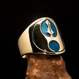Perfectly crafted ancient Men's blue Labrys double Axe Pinky Ring - Solid Brass - BikeRing4u