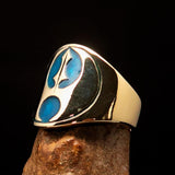 Perfectly crafted ancient Men's blue Labrys double Axe Pinky Ring - Solid Brass - BikeRing4u