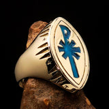 Ancient Christian Monogram Men's Cross Ring blue Chi Rho XP - Solid Brass - BikeRing4u