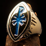 Ancient Christian Monogram Men's Cross Ring blue Chi Rho XP - Solid Brass - BikeRing4u
