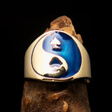 Excellent crafted Men's blue Spades Yin Yang Poker Ring - solid Brass - BikeRing4u