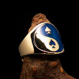 Excellent crafted Men's blue Spades Yin Yang Poker Ring - solid Brass - BikeRing4u