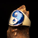 Excellent crafted Men's blue Spades Yin Yang Poker Ring - solid Brass - BikeRing4u