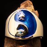 Excellent crafted Men's blue Spades Yin Yang Poker Ring - solid Brass - BikeRing4u