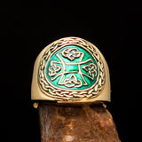Excellent crafted ancient green Celtic Birgit's Cross Men's Pinky Ring - solid Brass - BikeRing4u