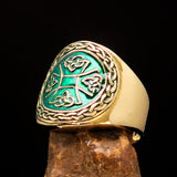 Excellent crafted ancient green Celtic Birgit's Cross Men's Pinky Ring - solid Brass - BikeRing4u