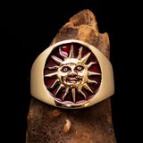 Excellent crafted shiny ancient red Men's Inca Sun Aztec Pinky Ring - solid Brass - BikeRing4u