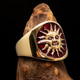 Excellent crafted shiny ancient red Men's Inca Sun Aztec Pinky Ring - solid Brass - BikeRing4u