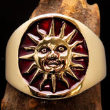 Excellent crafted shiny ancient red Men's Inca Sun Aztec Pinky Ring - solid Brass - BikeRing4u