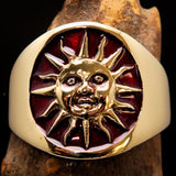 Excellent crafted shiny ancient red Men's Inca Sun Aztec Pinky Ring - solid Brass - BikeRing4u