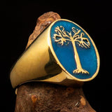 Excellent crafted Men's blue oval Tree of Life Pinky Ring - Solid Brass - BikeRing4u