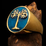 Excellent crafted Men's blue oval Tree of Life Pinky Ring - Solid Brass - BikeRing4u