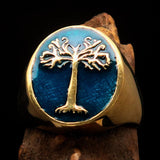 Excellent crafted Men's blue oval Tree of Life Pinky Ring - Solid Brass - BikeRing4u