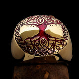 Excellent crafted ancient Men's red Tree of Life Ring - Solid Brass - BikeRing4u