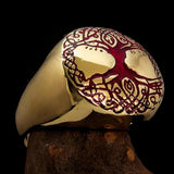 Excellent crafted ancient Men's red Tree of Life Ring - Solid Brass - BikeRing4u