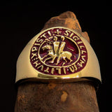 Excellent crafted Men's red Templar Knights Seal Ring - solid Brass - BikeRing4u