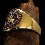 Excellent crafted Men's red Templar Knights Seal Ring - solid Brass - BikeRing4u