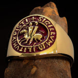 Excellent crafted Men's red Templar Knights Seal Ring - solid Brass - BikeRing4u