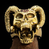 Excellent crafted Men's red 1% Ram Skull Outlaw Biker Ring - Solid Brass - BikeRing4u