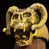 Excellent crafted Men's red 1% Ram Skull Outlaw Biker Ring - Solid Brass - BikeRing4u