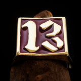 Excellent crafted Men's red lucky Number 13 Biker Ring - Solid Brass - BikeRing4u