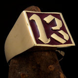 Excellent crafted Men's red lucky Number 13 Biker Ring - Solid Brass - BikeRing4u