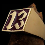 Excellent crafted Men's red lucky Number 13 Biker Ring - Solid Brass - BikeRing4u