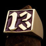 Excellent crafted Men's red lucky Number 13 Biker Ring - Solid Brass - BikeRing4u