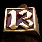 Excellent crafted Men's red lucky Number 13 Biker Ring - Solid Brass - BikeRing4u