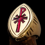 Ancient Christian Monogram Men's Cross Ring red Chi Rho XP - Solid Brass - BikeRing4u