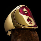 Excellent crafted Men's red Spades Yin Yang Poker Ring - solid Brass - BikeRing4u
