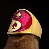 Excellent crafted Men's red Spades Yin Yang Poker Ring - solid Brass - BikeRing4u