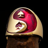 Excellent crafted Men's red Spades Yin Yang Poker Ring - solid Brass - BikeRing4u