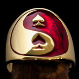 Excellent crafted Men's red Spades Yin Yang Poker Ring - solid Brass - BikeRing4u