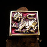 Perfectly crafted Men's red Sinhalese Lion Pinky Ring - Solid Brass - BikeRing4u